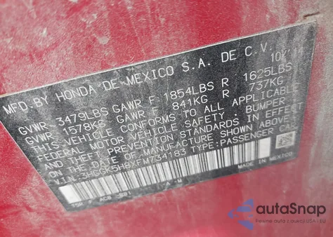 2015 Honda Fit Ex/Ex-L from USA, damaged, VIN 3HGGK5H8XFM734183